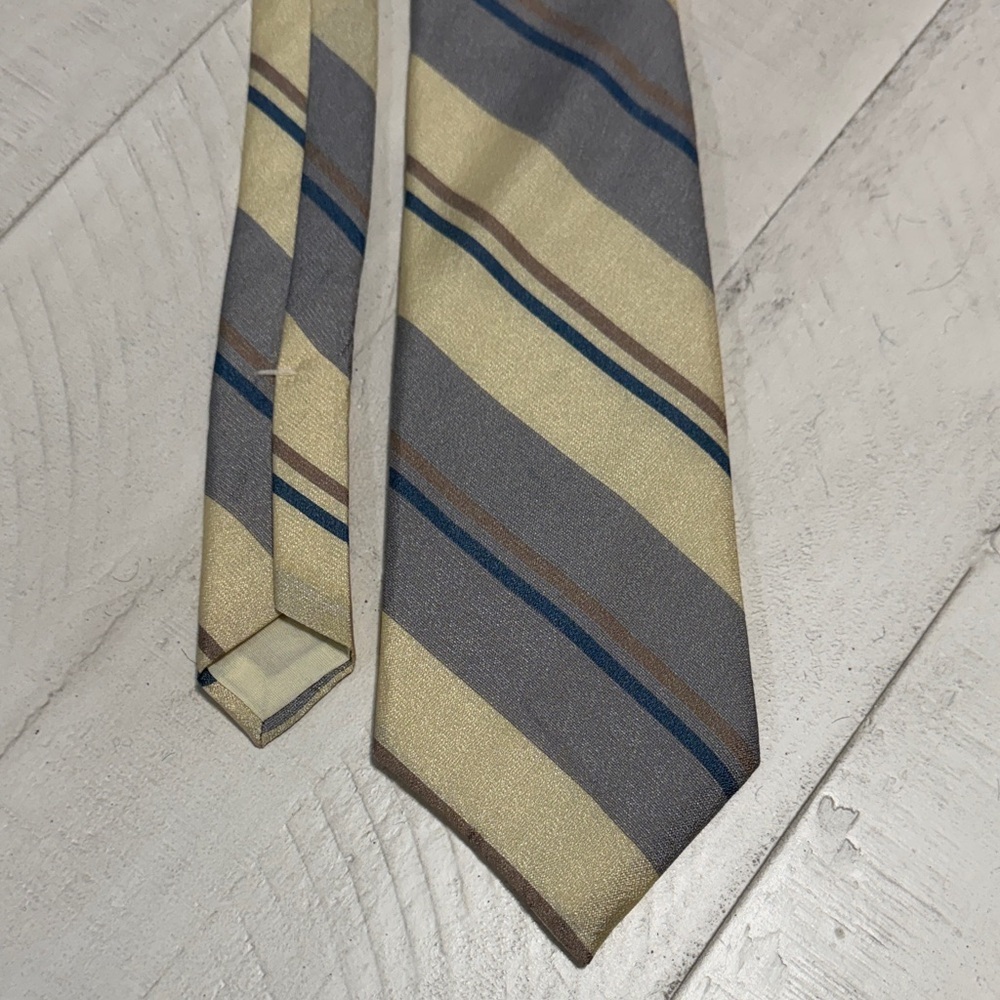 Yves Saint Laurent Striped Tie in Gray and Cream